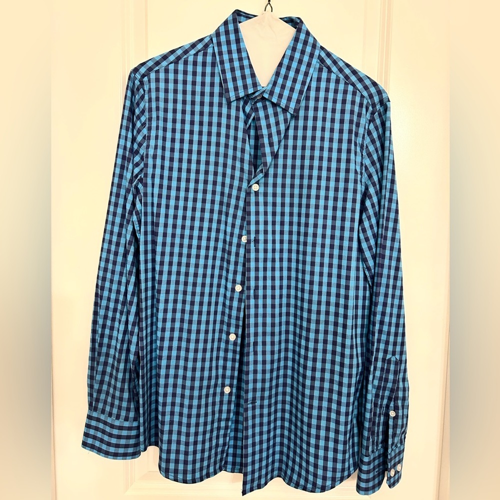 Daniel Hechter Paris Men’s Blue and Navy Check Long Sleeve Button-Up Shirt